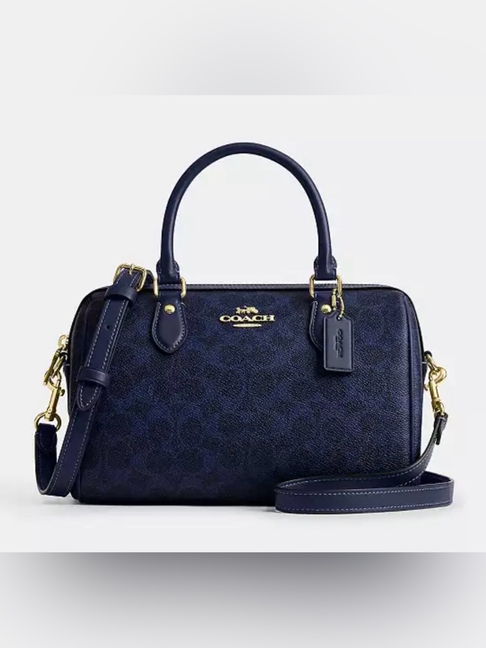 💙💛Coach NWT Signature Navy Blue Medium Rowan Satchel with Gold Hardware